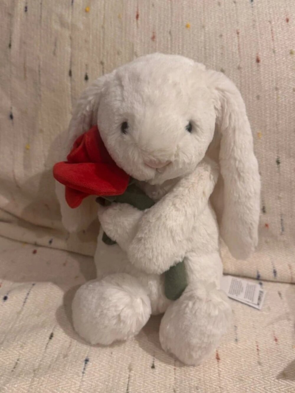 Jellycat Cream Bunny With Rose Plush NWT and dust dag included